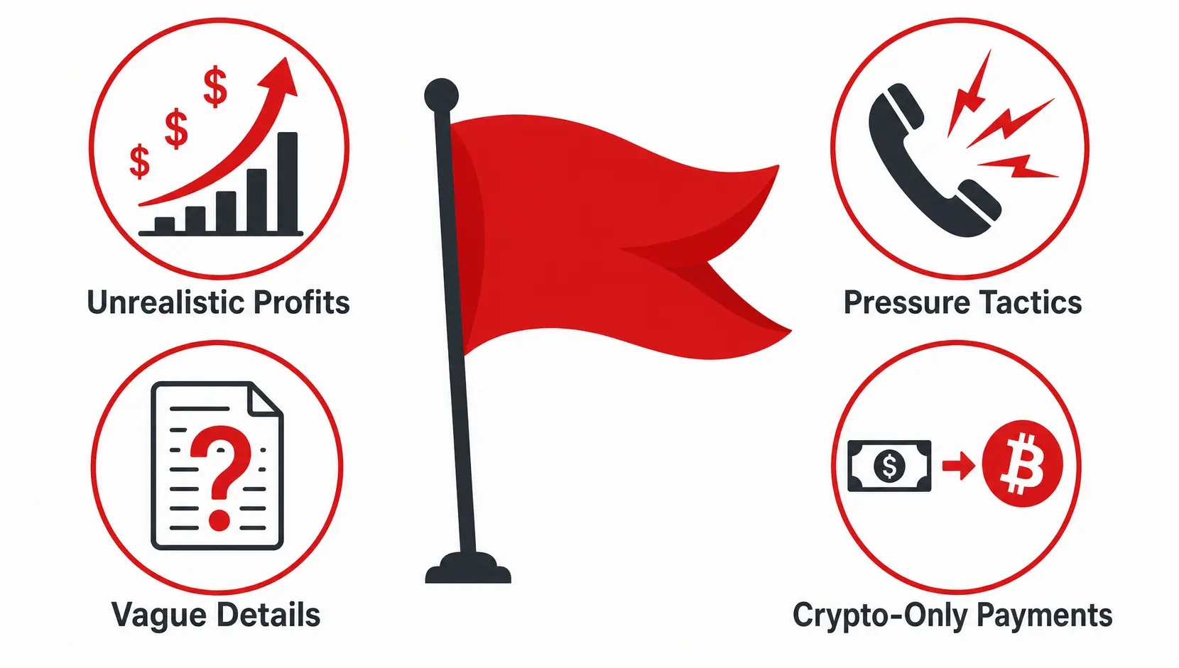 Illustration of red flags to identify an unregulated trading broker.