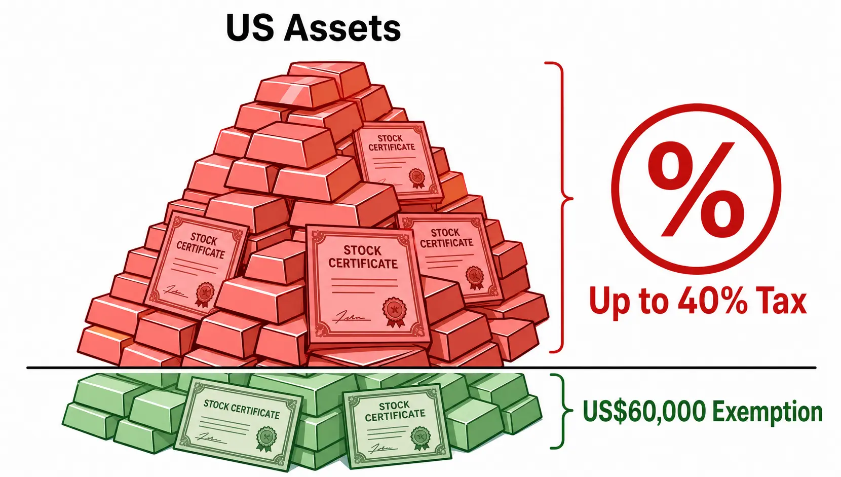 Illustration of US estate tax risk for non-resident investors, showing the small $60,000 exemption.
