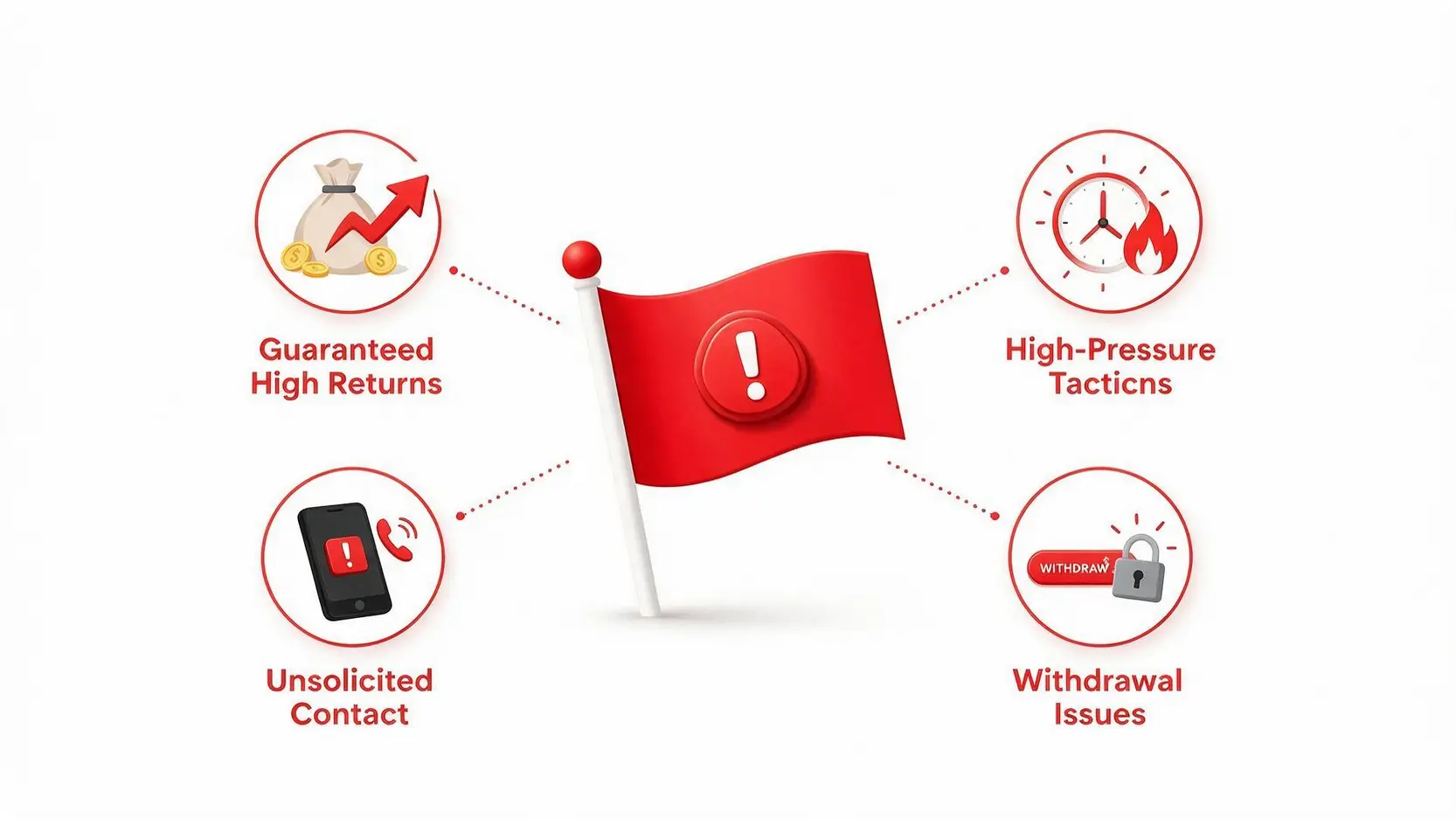 Illustration of common red flags for identifying illegal financial brokers.